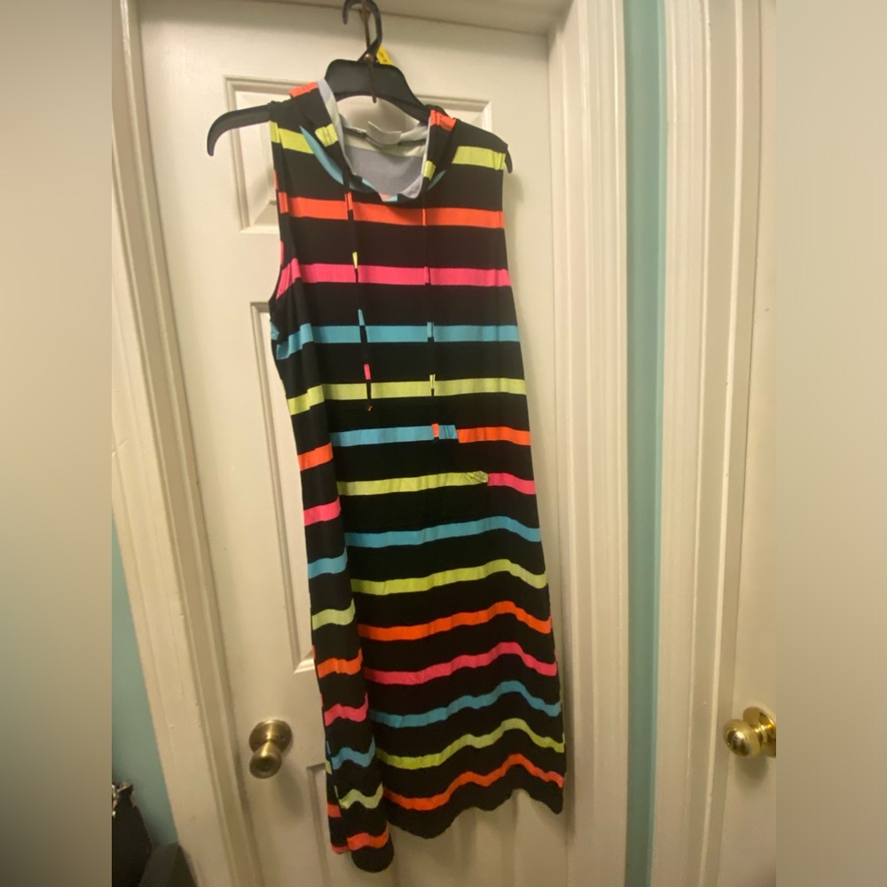 Colorful Striped Hoodie Sleeveless Dress